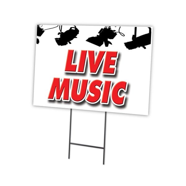 Signmission Live Music Yard Sign & Stake outdoor plastic coroplast window, C-1216-DS-Live Music C-1216-DS-Live Music - main